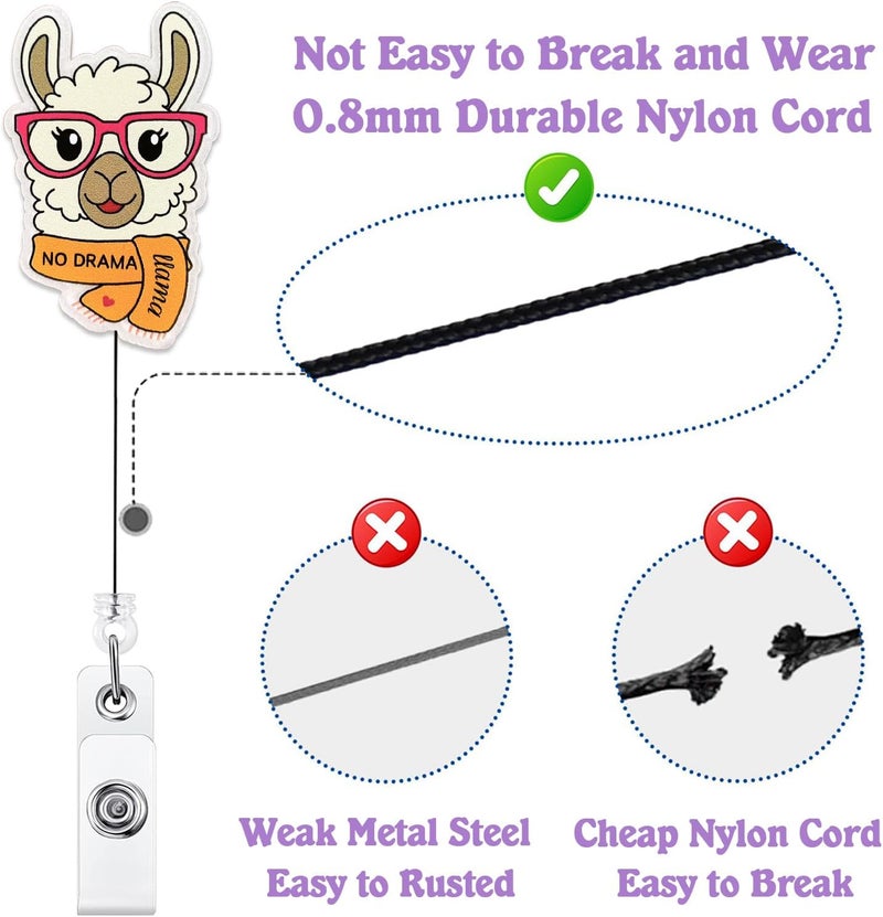 Bydevia Funny Llama Badge Reel Retractable for Nurse Nursing Student RN MA CNA LPN Medical Worker & Teacher, No Drama Llama Badge Reel, Cute Nurses Week Gifts, Personalized ID Badge Holder with Alligator Clip - Image 4